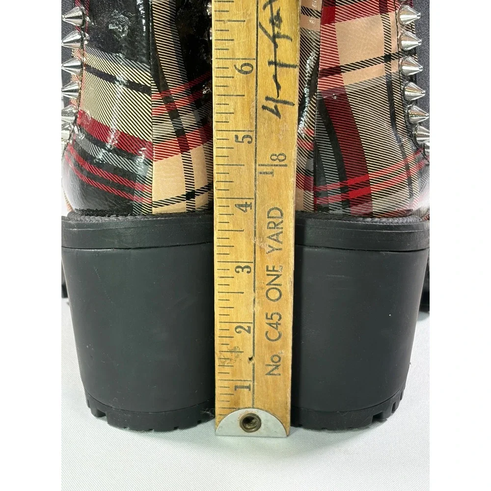 Jessica Simpson DEMMIE Plaid Studded Chelsea Booties Women 8M Spike Lug Sole